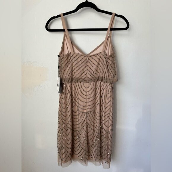 Adrianna Papell Women's Blouson Beaded Cocktail Dress - Taupe/Pink. Size: 0 (US) - Picture 3 of 16